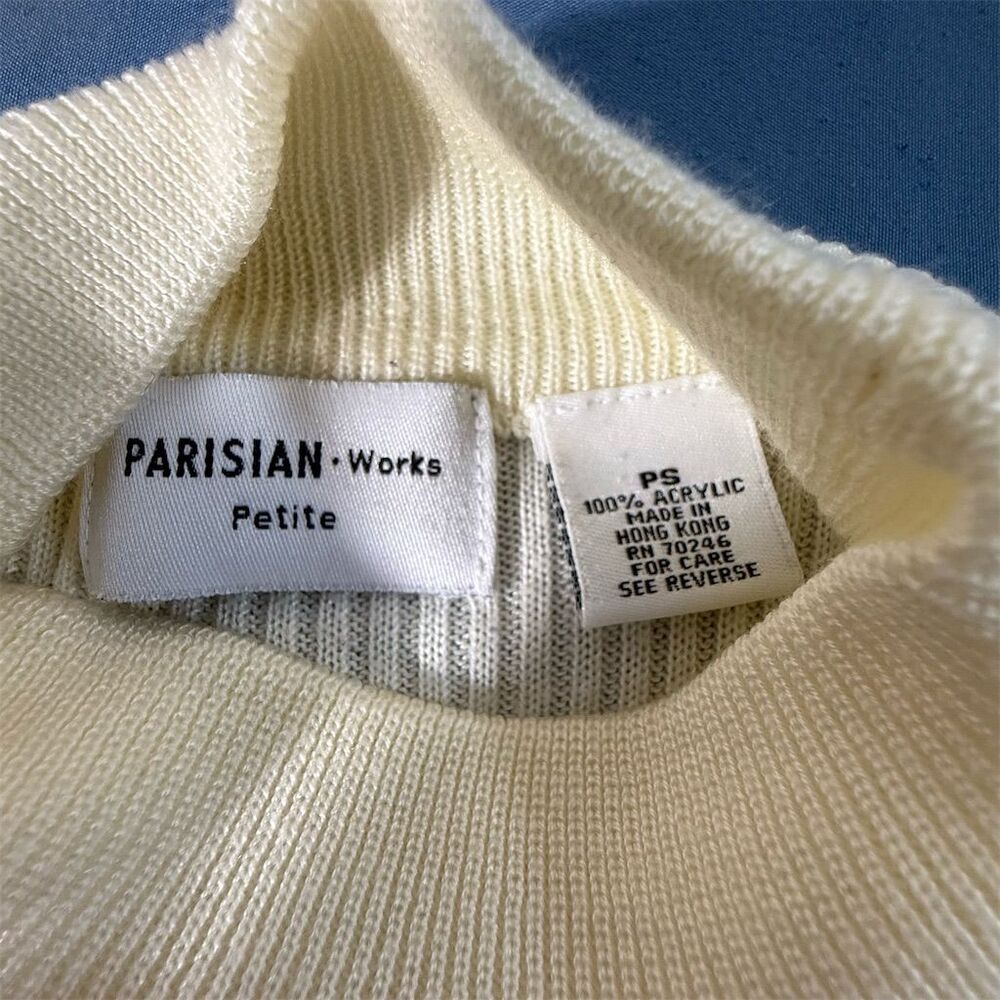 Parisian Works Petite Mock Neck Ribbed Short Sleeve Sweater Cream White PS - Picture 3 of 6